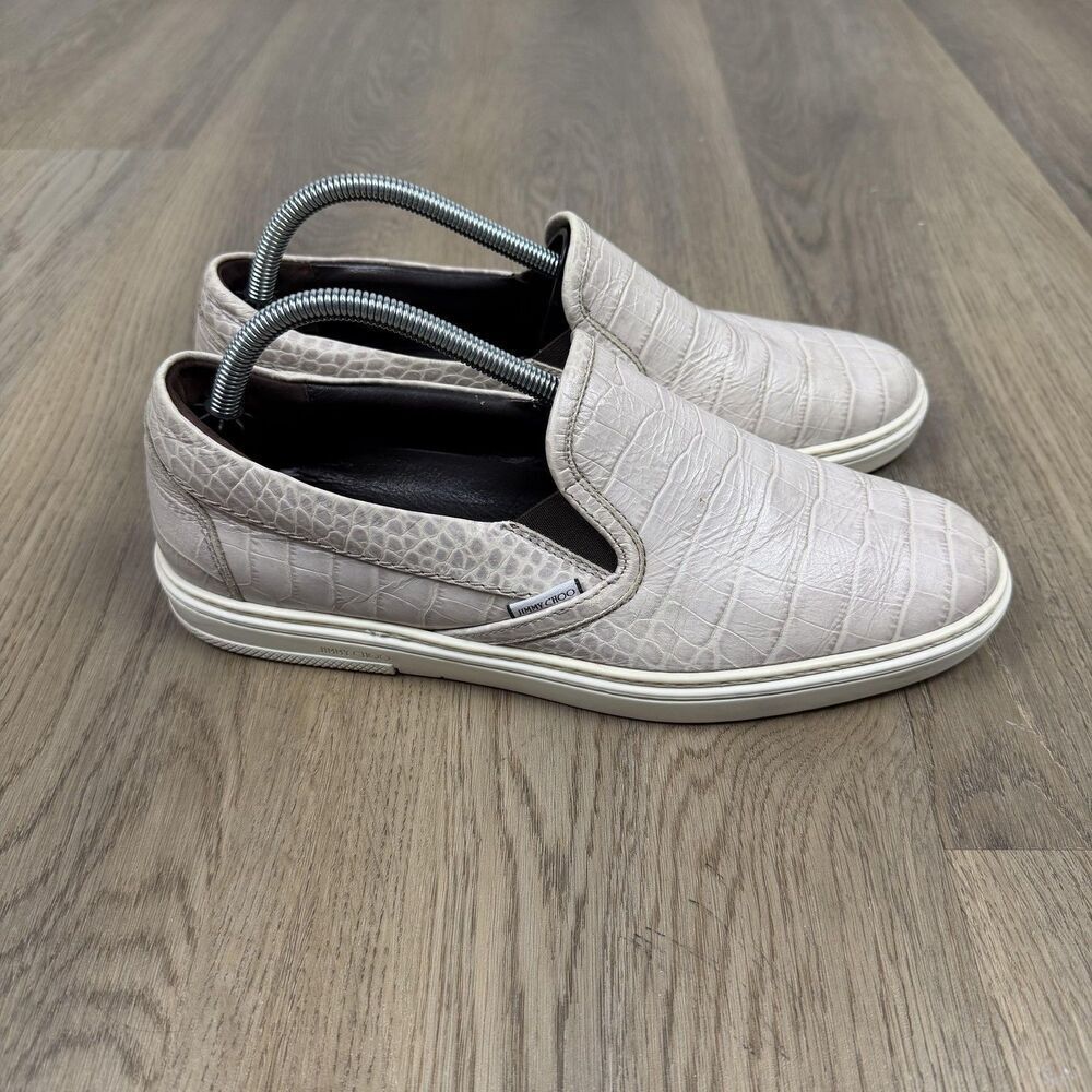 Jimmy Choo Shoes Mens Size 42 Beige Leather Croc Embossed Slip On Designer